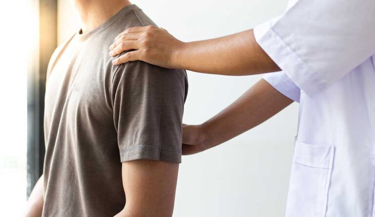 Chiropractor and massage therapist demonstrating different hands-on techniques for back and shoulder care.